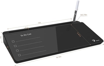 TOWON Black Desktop Whiteboard with todo List Templates, White Board Dry Erase Small for Desk, Glass Reminder Memo Notepad to-do List Dry Erase with Storage, Lined & Free Section, 16x7 Inches