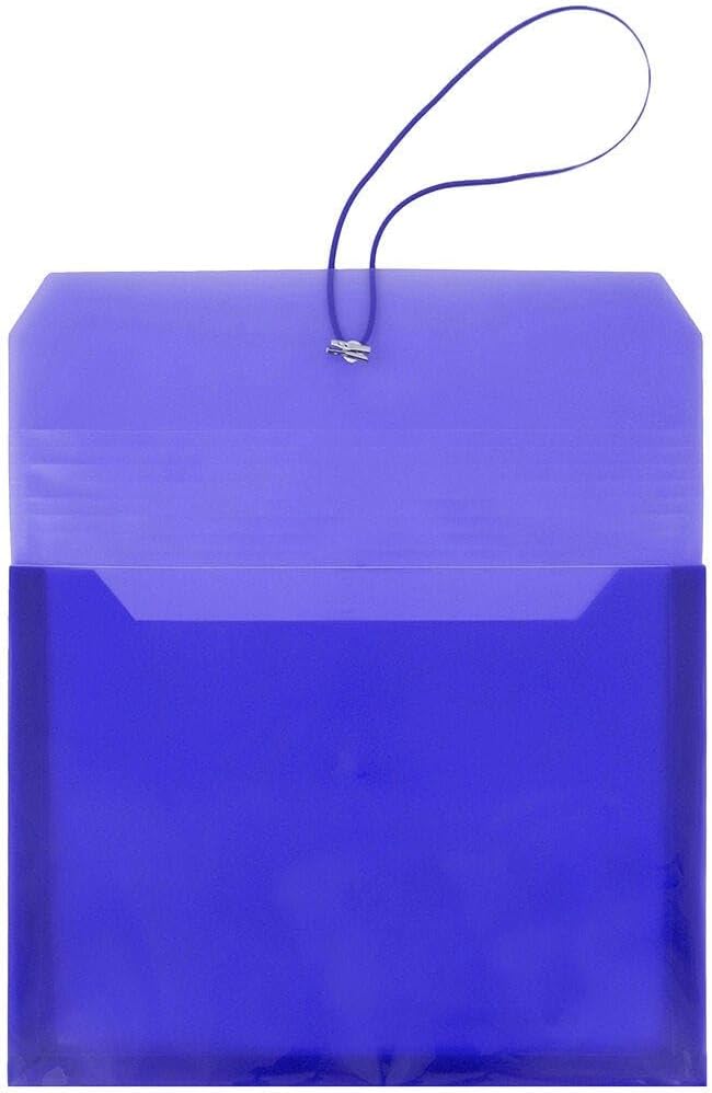 JAM PAPER Plastic Expansion Envelopes with Elastic Band Closure - Letter Booklet - 9 3/4 x 13 with 2.5 Inch Expansion - Blue - 3/Pack