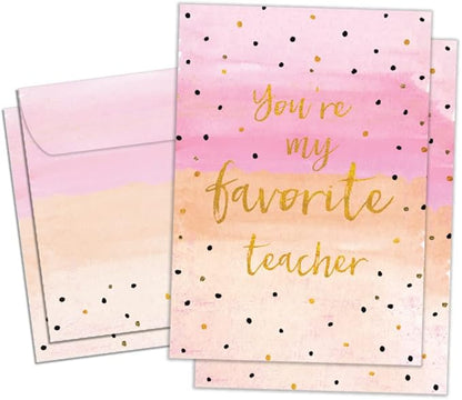 Tree-Free Greetings Teacher Appreciation Cards - Artful Designs - 2 Cards + Matching Envelopes - Made in USA - 100% Recycled Paper - 5"x7" - Humor, For Teacher, You're My Favorite (GT64436)