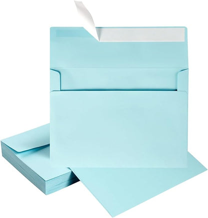 Wishop 100 Pack Light Blue A7 Envelopes Self-Adhesive 5x7 Envelopes for Invitations, 5x7 Greeting Cards (Light Blue, 5.24 x 7.21 Inches)