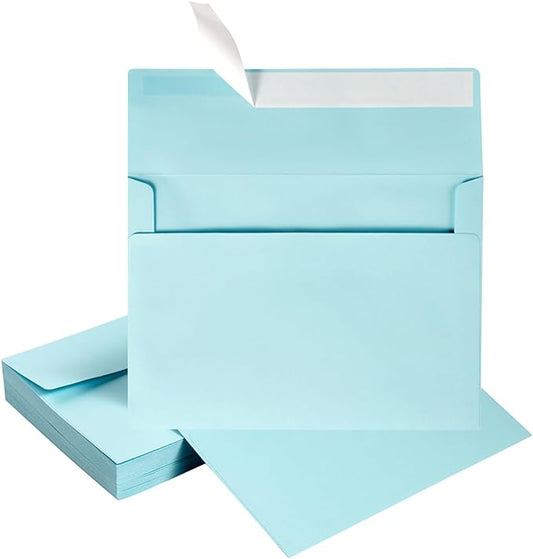 Wishop 100 Pack Light Blue A7 Envelopes Self-Adhesive 5x7 Envelopes for Invitations, 5x7 Greeting Cards (Light Blue, 5.24 x 7.21 Inches)