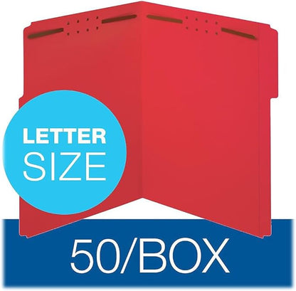 Pendaflex Fastener Folders, 2 Fasteners, Letter Size, Red, 1/3 Cut Tabs in Left, Right, Center Positions, 50 per Box (22740), Specialty