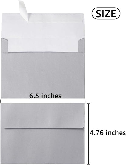50 Pieces Metallic Color Self Seal Envelopes for Greeting Cards, Invitations, Postcards (Silver, 4x6)