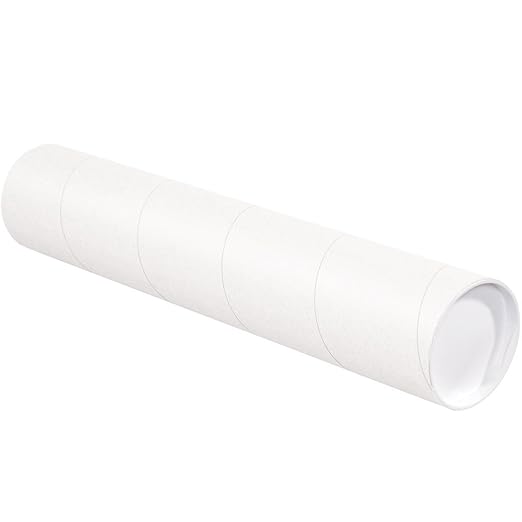BOX USA BP4048W Mailing Tubes with Caps, 4" x 48", White (Pack of 15)