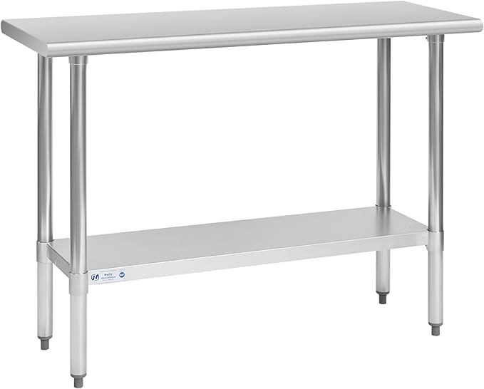 Hally Stainless Steel Table for Prep & Work 18 x 48 Inches, NSF Commercial Heavy Duty Table with Undershelf and Galvanized Legs for Restaurant, Home and Hotel