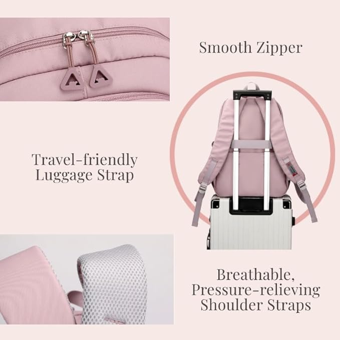 Cute School Laptop Backpack with Large Capacity Multiple Pockets for Girls Travel Friendly with Luggage Strap Accessory Included (Blue)