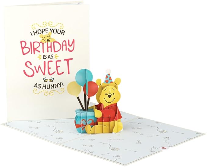 Lovepop Happy Birthday Pop-Up Card for Her and Him- 3D Disney Birthday Greeting Cards for Boys, Girls, Men, Women - Sweet as Hunny - 5" x 7" Pooh Bear Card - Blank Note Card & Envelope Included