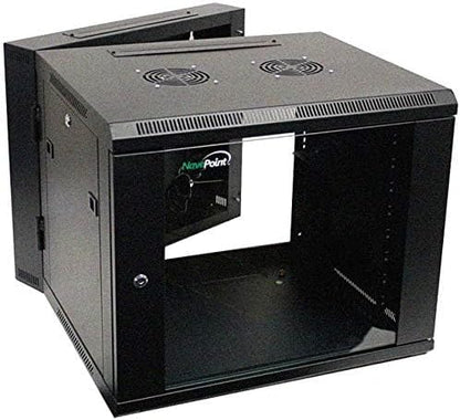 NavePoint 9U Server Cabinet with Hinged Back - 23.6” Deep, 9U Server Rack Enclosure with Locking Glass Door, Wall Mount Rack with Removable Side Panels, 9U Network Cabinet with 2 Fans, Pre-Assembled