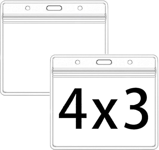 Thick Horizontal ID Card Name Tag Badge Holder with Waterproof Type Resealable Zip (Horizontal 4x3, 10Packs)