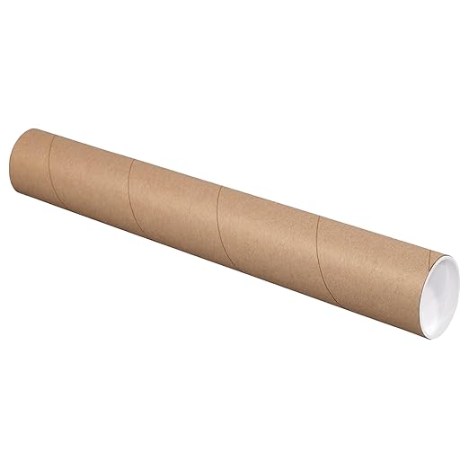 BOX USA Cardboard Tubes with Caps, 36"L x 3"W x 3"H, Pack of 24 | Poster Tube for Mailing and Storage of Blueprints, Artwork, Crafts, Long Art Holder, 36 inches