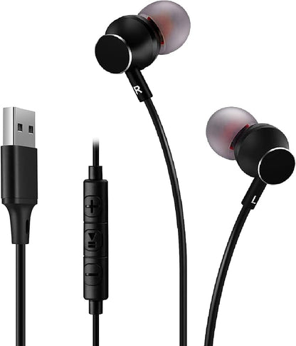 USB Earbuds Headphones for Computer, Noise-Isolation in-Ear Earphones with Microphones, USB DAC & 1.8M Cord, Universally Compatible with Laptop, Desktop PC, Mac, BSU-02B