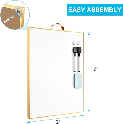 TSJ OFFICE Small White Board - 16" X 12" Portable Gold Aluminum Framed Whiteboard, Magnetic Dry Erase Board with a Handle, to Do List Notepad for Office, Home, School