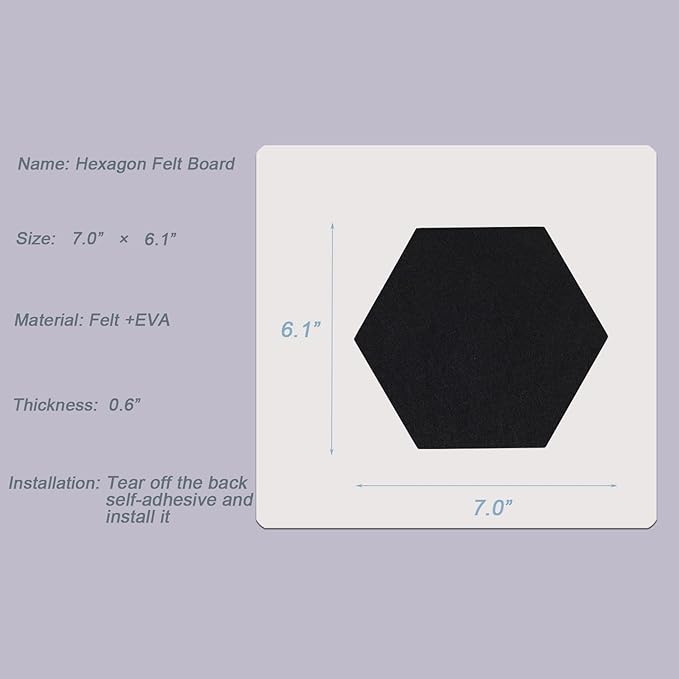 LAJAR 8 Pcs Hexagon Felt Bulletin Board Tiles, Self Adhesive Felt Pin Board Wall Tiles for Photos, Pictures, Memos (Black)