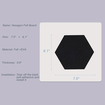 LAJAR 8 Pcs Hexagon Felt Bulletin Board Tiles, Self Adhesive Felt Pin Board Wall Tiles for Photos, Pictures, Memos (Black)