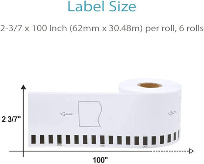 COLORWING DK-2205 Continuous Paper Labels Replacement for Brother DK2205 2.4" x 100Ft(62mm x 30.48m) Shipping Address Labels, for QL-800, 810W, 820NWB, 1110NWB, 8 Rolls with 1 Frame