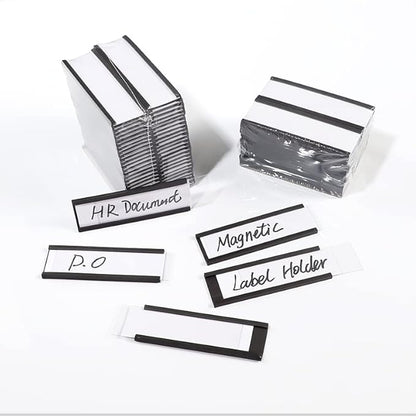 C Channel Magentic Label Holders 1x3 Inches with Paper Inserts and Clear Plastic Protectors, Pack of 30, Magnetic Data Card Holders File Cabinet Labels