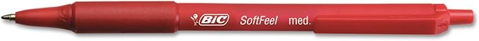 BIC Soft Feel Red Retractable Ballpoint Pens, Medium Point (1.0mm), 12-Count Pack, Red Pens With Soft-Touch Comfort Grip