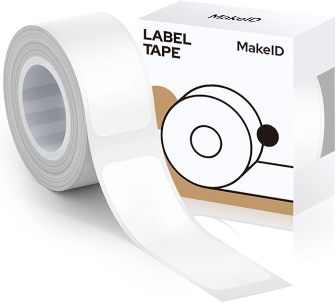 MakeID Label Maker Tape - Self-Adhesive Sticker Label Tape Refill Compatible with MakeID L1 Label Machine - Waterproof 6-Layer Laminated Film, Split-Back Design, 0.63"x13' (16mm x 4m)