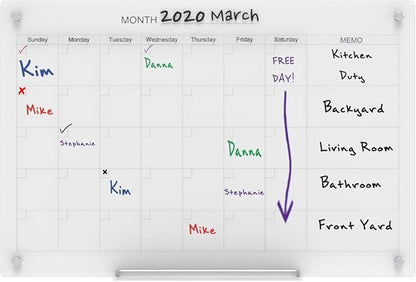 Audio-Visual Direct Magnetic Glass Dry Erase Board Set (3' x 2', Calendar Ultra White) for Wall - Monthly Planner