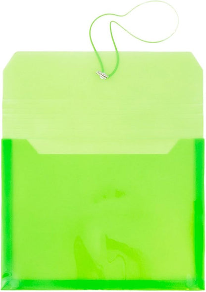 JAM PAPER Plastic Expansion Envelopes with Elastic Band Closure - Letter Booklet - 9 3/4 x 13 with 2.5 Inch Expansion - Lime Green - 12/Pack