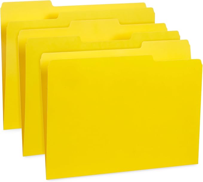 File Folder, 1/3 Cut Tab, Letter Size, Yellow, 200 per Box
