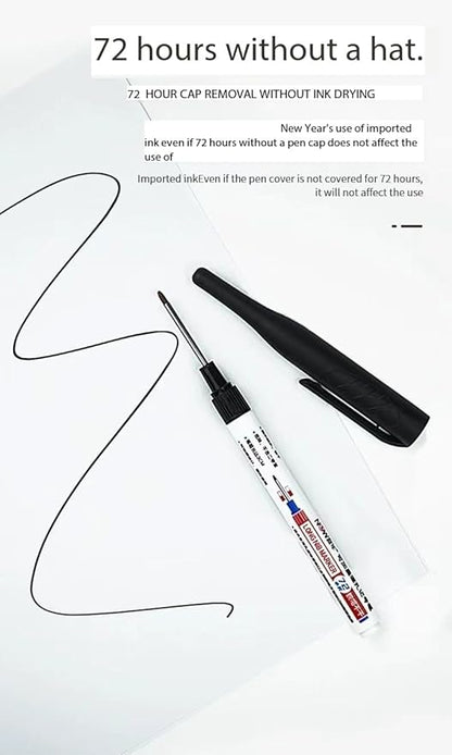 Long Head Deep Hole Marker Pens, 2024 Upgrade, Permanent, Quick-dry, Waterproof Long Nib, Colorful Carpenter Deep Reach Markers, 4 Color Set, Black/red/green/blue