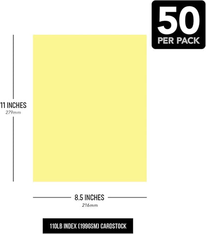 8.5 x 11" Canary Pastel Color Cardstock Paper - Great for Arts and Crafts, Wedding Invitations, Cards and Stationery Printing | Medium to Heavy Card Stock 110lb Index (199gsm) | 50 Sheets per Pack