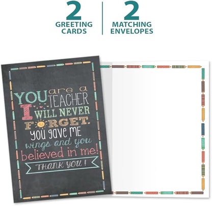 Tree-Free Greetings Teacher Appreciation Cards - Artful Designs - 2 Cards + Matching Envelopes - Made in USA - 100% Recycled Paper - 5"x7" - Lighthearted, For Teacher, Teacher Thanks (GT64454)