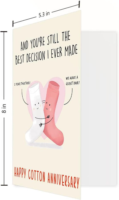 Happy 2nd for Him & Her, Funny 2nd Wedding Card for Women & Men, Cotton Anniversary Greeting Cards for Husband & Wife, Cute 2 Year Anniversary Decorations
