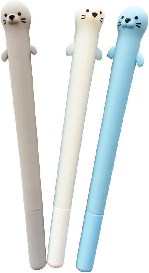 Doraking 3pcs 0.5mm Fine Point Gel Pens, Cute Cartoon Otters Refillable Gel Ink Pens, Black Ink Pen for Writing Note with Box (Otter)