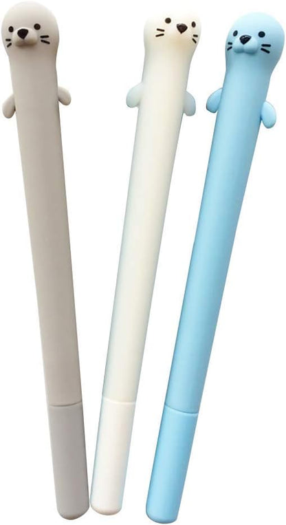 Doraking 3pcs 0.5mm Fine Point Gel Pens, Cute Cartoon Otters Refillable Gel Ink Pens, Black Ink Pen for Writing Note with Box (Otter)