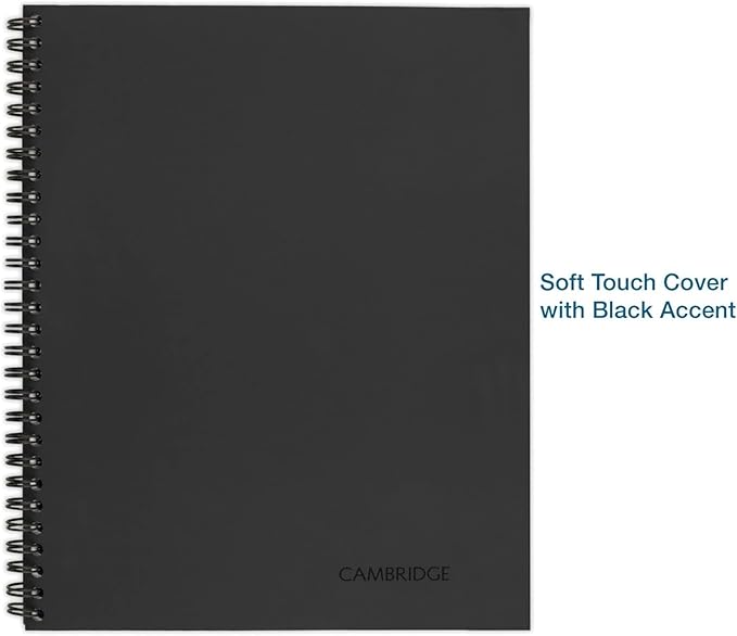 Cambridge Notebook, Business Notebook, 8-1/4" x 11", 80 Sheets, Ruled, Meeting Notes, Flexible Cover, Wirebound, Gray (06132) (Pack of 2)