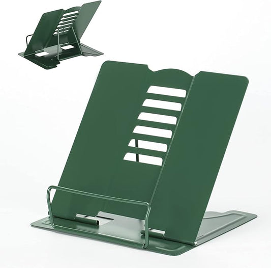 Metal Book Stand - Adjustable Book Holder for Reading (Full Green)