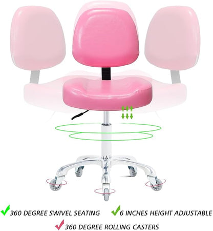 Vanity Rolling Chair Esthetician Shop Stool with Wheels,Ergonomic Lash Armless Office Chair, Desk Chair for Makeup Bedroom Classroom (Pink)