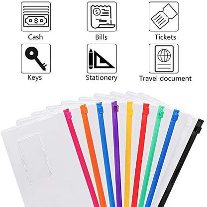 EOOUT 24pcs Poly Zip Envelope, Plastic Envelope, Reusable Envelopes, 9 x 4.7 Inches, A6 Size, 10 Colors, for Office Supplies