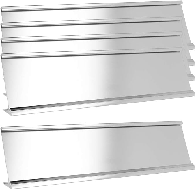 ExcelMark 2" x 8" Aluminum Name Plate Holder for Desk - Set of 5 - Office Business Door Sign Holder - Silver