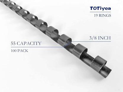 TOTiyea 100 Pack Plastic Comb Binding Spines,3/8 Inch Diameter,60 Sheet Capacity,Letter Size (8.5x11 Inches) Black Binding Combs