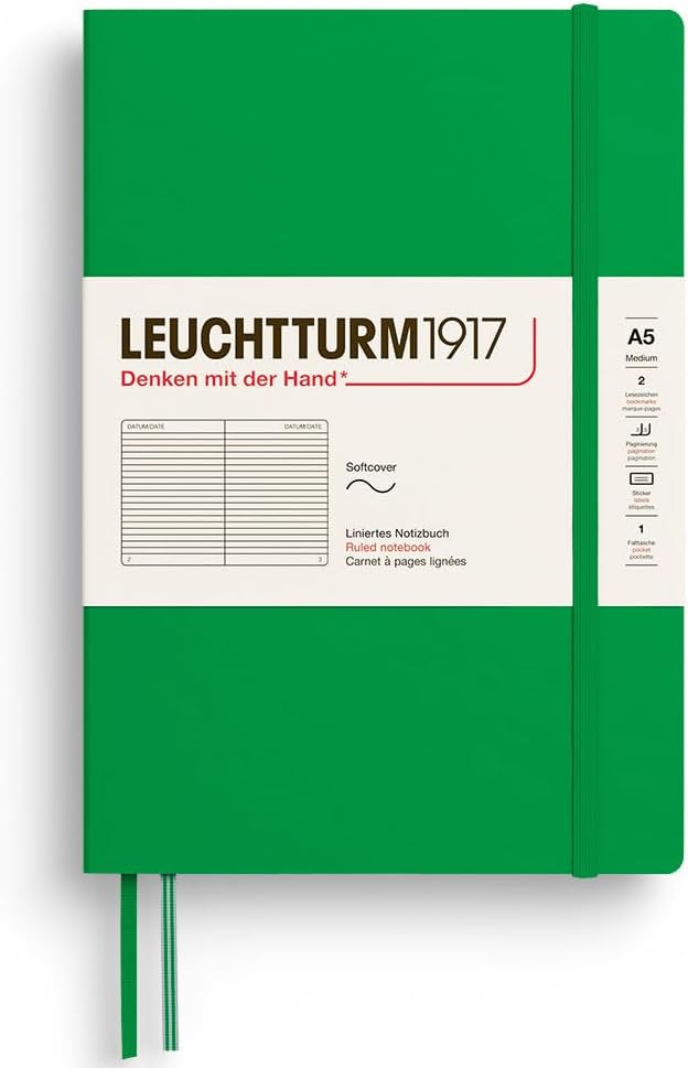 LEUCHTTURM1917 - Notebook Softcover Medium A5-123 Numbered Pages for Writing and Journaling - Thinking Ahead (Ruled Paper, Spring Leaf)