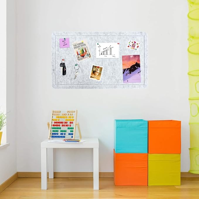 Vuzvuv Grey 28"x16" Large Cork Board with 50 Push Pins & Sticky Notes, Self-Adhesive Bulletin Board No Damage for Wall, Felt Pin B1oard for Paste Notes, Photos, Schedules Offices Home