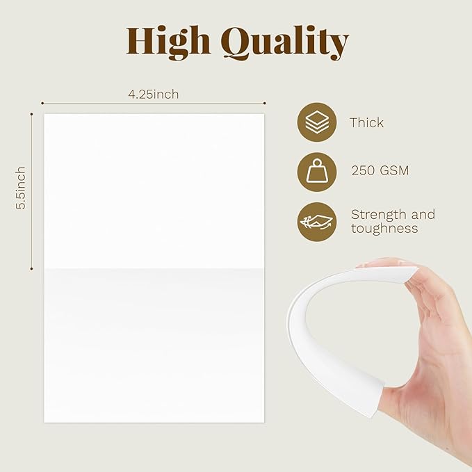 Goefun Blank White Cards and Envelopes 5.5 x 4.25 Folded Cardstock and A2 Envelopes Self Seal 100 Pack for Invitations, Wedding, DIY Greeting Cards, Birthday & All Occasion