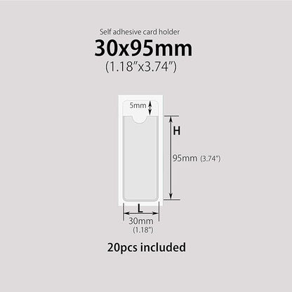 Clear Adhesive Pockets Sleeves,Plastic Self Adhesive Label Holders Pockets Holder for Index Cards Planners Cabinets Shelves (1.18"x3.74"(30x95mm)-20PCS)