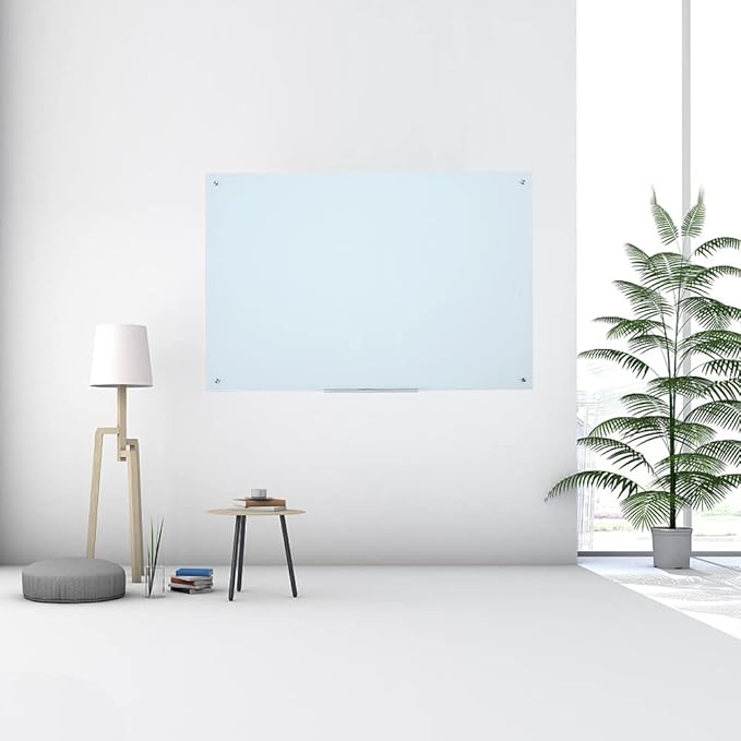 Glass Whiteboard Frameless Tempered Glass Dry Erase Board with Marker Tray for Interactive Office, Wall Mounted Frosted Glass Whiteboard, White, 60" x 40"