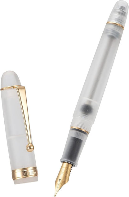 Asvine V126 Vacuum Filling Fountain Pen Medium Nib, Frosted Transparent Clear Acrylic, Large-Capacity with Gift Case
