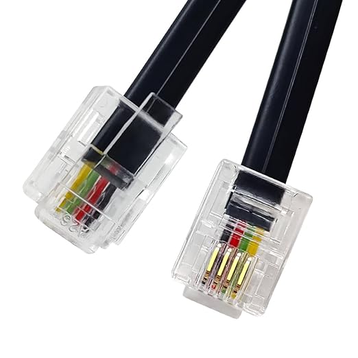 Phone Cable 10 Feet Telephone Line Cord with RJ11 6P4C Connectors for Landline Phone, Fax Machine and Modem, for Both in-Wall and Out-Wall Using, Black, AV04605