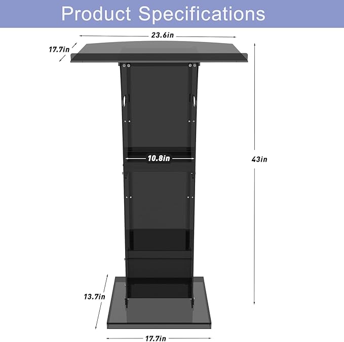 Acrylic Podium Stand with Storage Shelf,Black Lecterns & Podiums,Pulpits for Churches,Conference,Speeches,Weddings,Classroom,Concert,43" H Professional Presentation Podiums