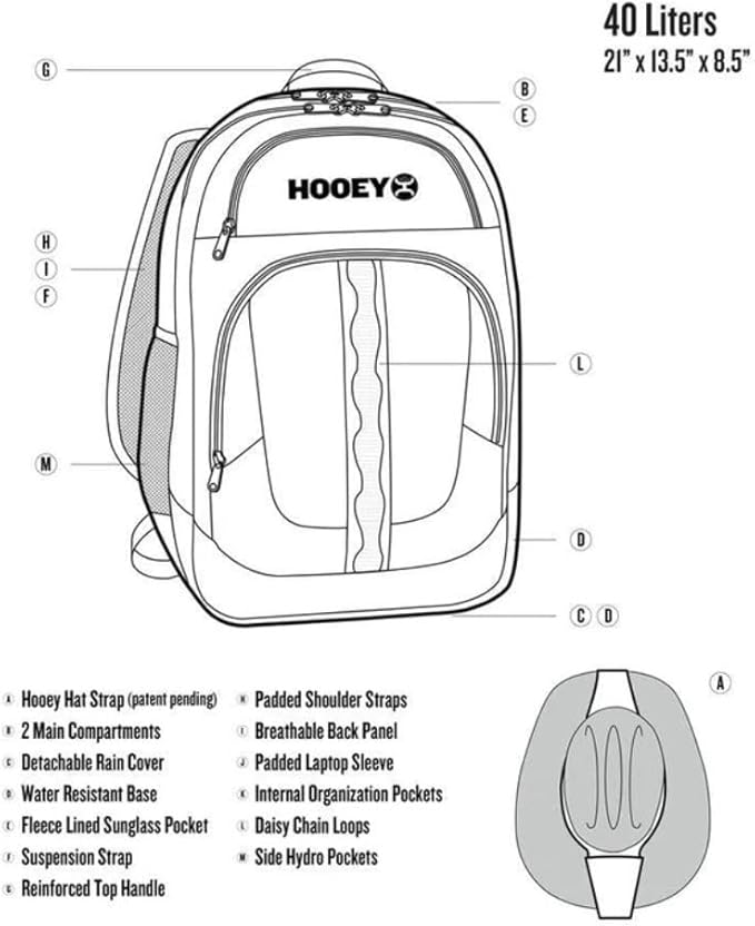 HOOEY Ox 40 Liter Hiking Backpack Rain Cover Hat Strap Laptop Sleeve Hydro Pockets (Turquoise/Pink)