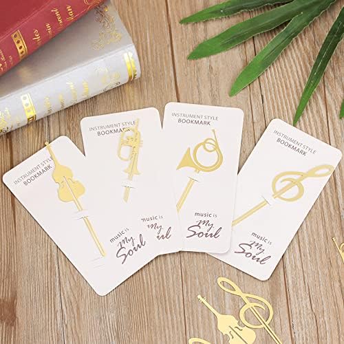 4pcs Bookmarks Cute Gold Musical Instruments Metal Book Markers Bookmark Page Markers for Books Paper Clips Office School Supplies Stationery Gift Set