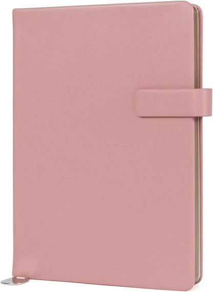 A5 Hard Cover Notebook with Pen Holder, Gold Edges & 180° Lay Flat - Large 5x8.25 Lined, Bookmark, Gift Box - Durable Journal for Office, Study, Travel - Writers, Students (Pink)