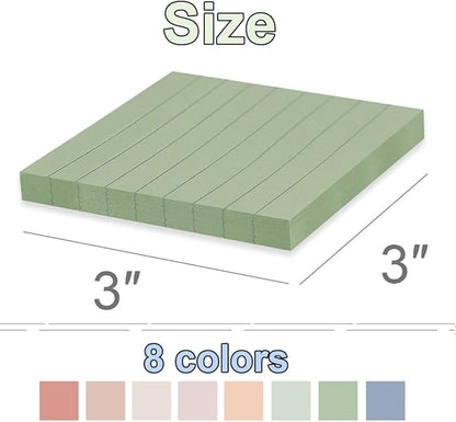 (16 Pack) Lined Sticky Notes 3x3 in Post Ruled Stickies Super Sticking Power Memo Pads Vintage Colors