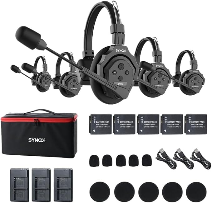 EACHSHOT SYNCO XTalk X5 2.4GHz Wireless Headset Intercom System Random Master Device 350m Operating Range for Movie Shoot Live Show Stage Performance Real-time Monitoring (5Pcs)